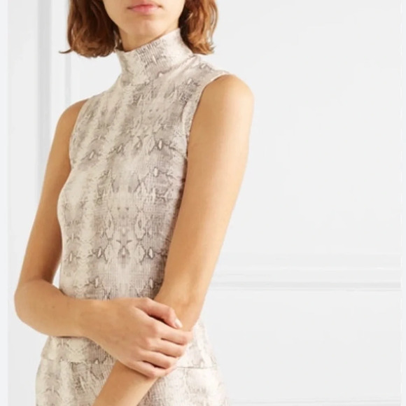 Leset Sophia Snake Print Ribbed Stretch Modal Turtle Neck Neutral Celebrity Tank - Picture 1 of 10